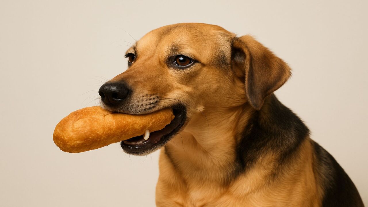 CACHORRO COMENDO PAO 