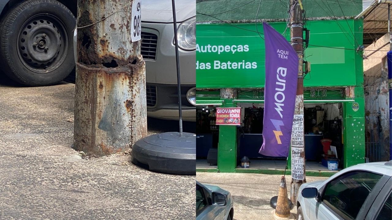 Poste com risco de queda preocupa moradores na Av. Vasco da Gama
