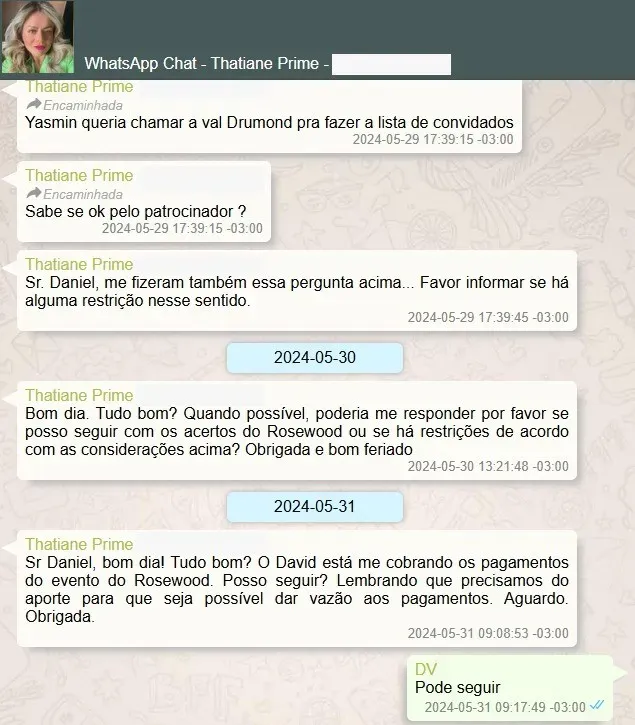 Questionamentos da assistente &agrave; Vorcaro referente ao evento